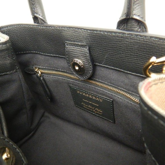 Burberry Small Banner Bag Calf Canvas Check Pattern Crossbody Black - Picture 6 of 8